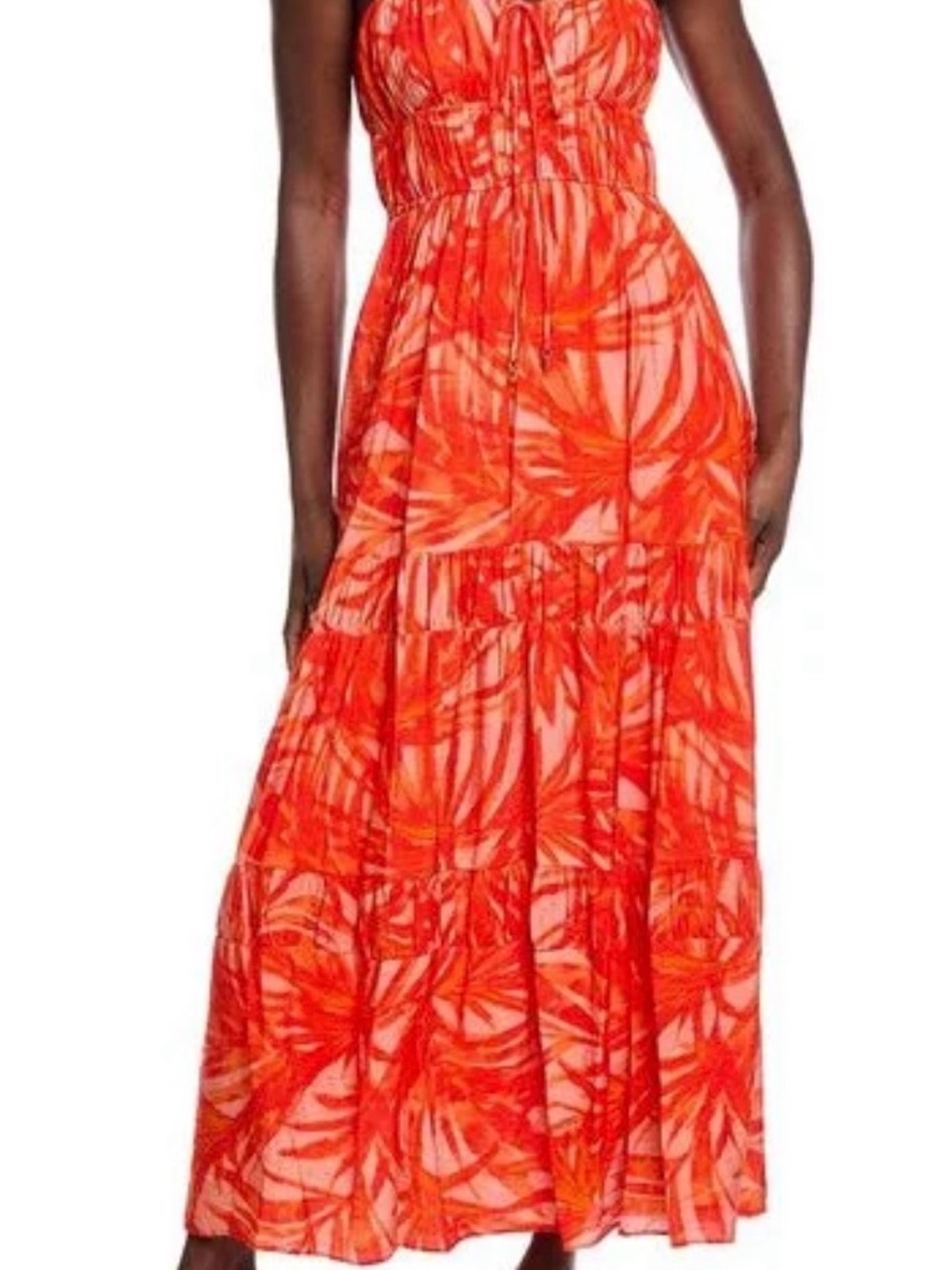 Taylor Coral-Red Adjustable Strap Tropical Maxi Dress - Picture 3 of 9